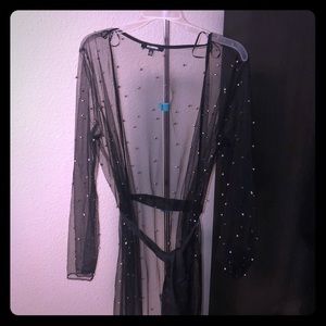 Sheer Tie Waist Beaded Kimono
